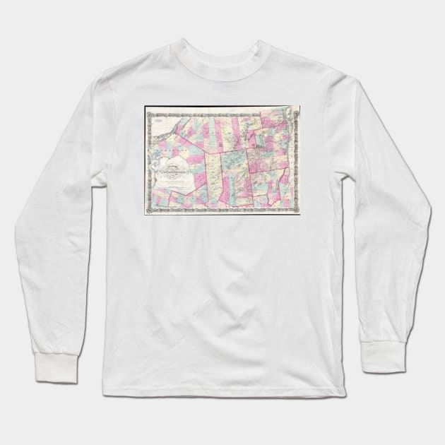 Vintage Map of The Adirondack Mountains (1867) Long Sleeve T-Shirt by Bravuramedia